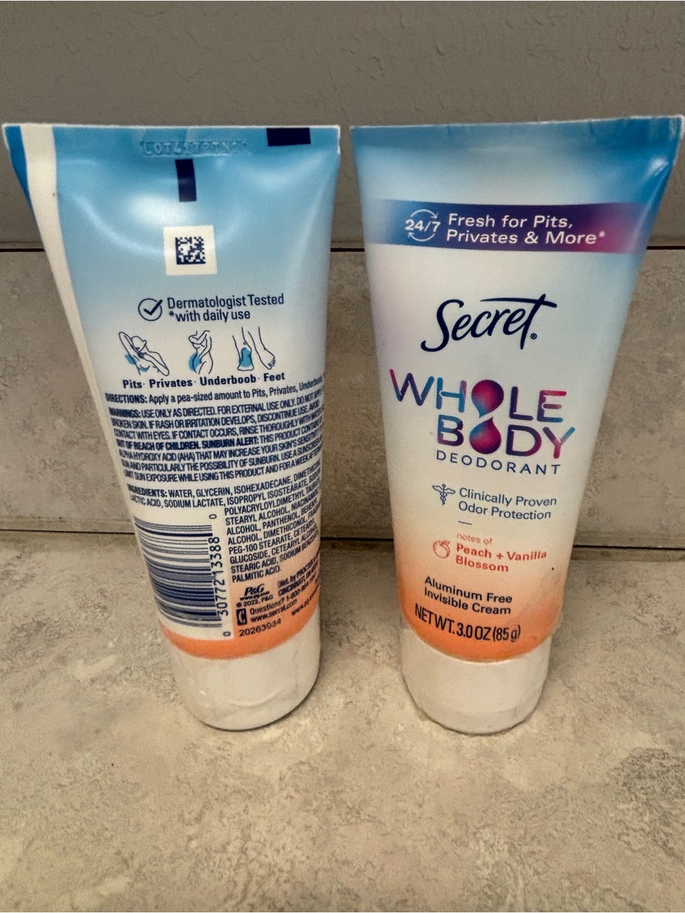 2-Pack Secret Whole Body Deodorant Invisible Cream Peach + Vanilla Blossom - NEW